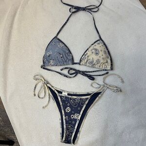 Aerie Blue and White Paisley Bikini